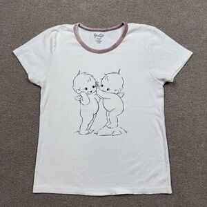 John Galt Ringer T Shirt Women's One Size ( Fits M ) White Angel Graphic Tee